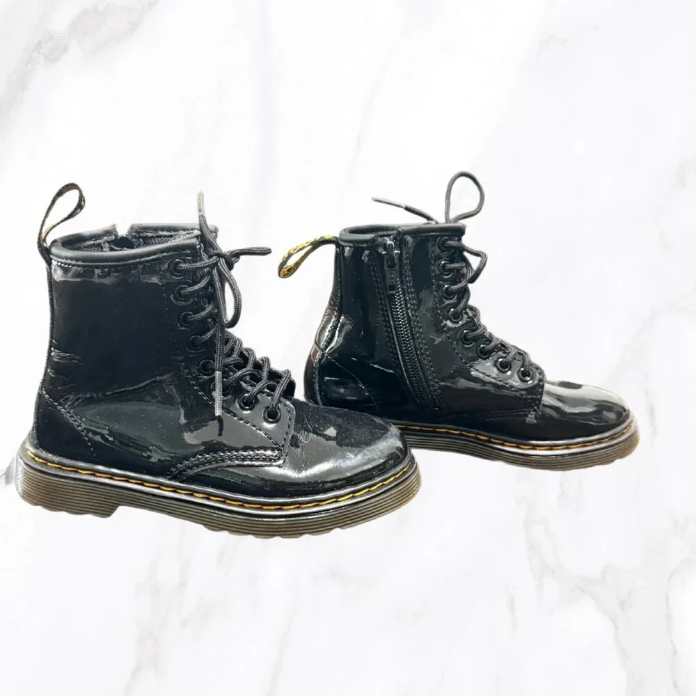 Dr. Martens Toddler Black Patent Leather Zip‎ Up Boots, Size 10